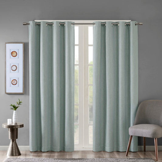 Maya - Printed Heathered Blackout Grommet Top Curtain Panel - Aqua SunSmart