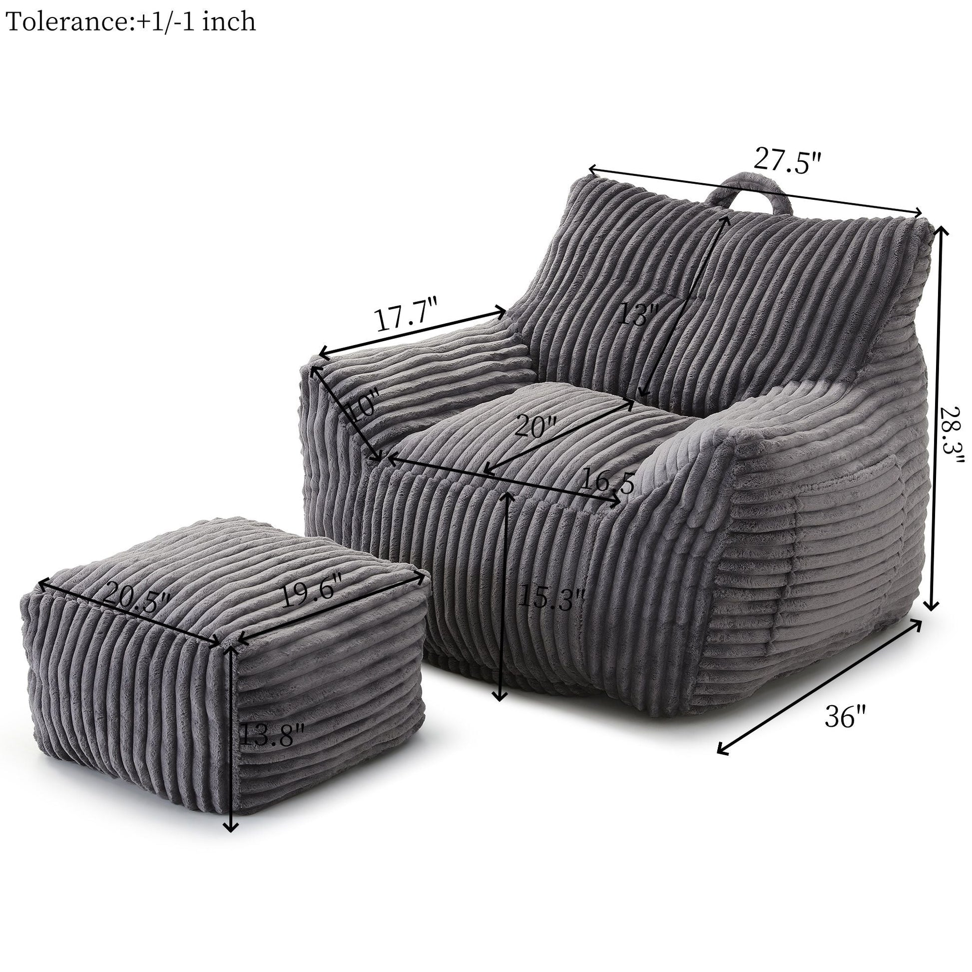 Giant Plush Bean Bag Chair With Armrests And Footstool Home Essentials