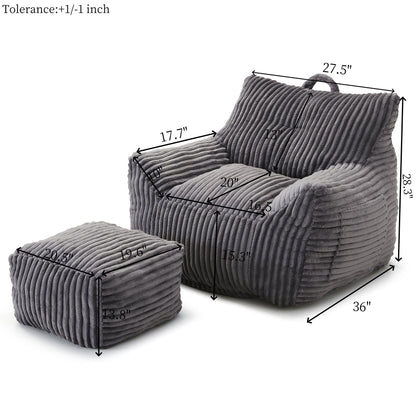 Giant Plush Bean Bag Chair With Armrests And Footstool Home Essentials