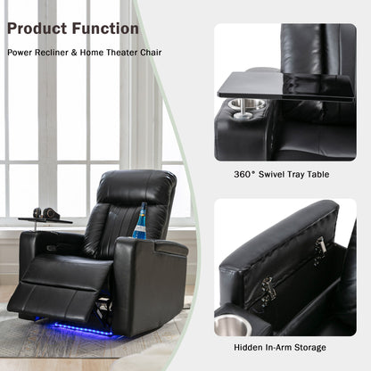 Premium Power Recliner & Storage Arms, Cupholders, Swivel Tray Table And Cell Phone Stand - Black Hearth and Haven