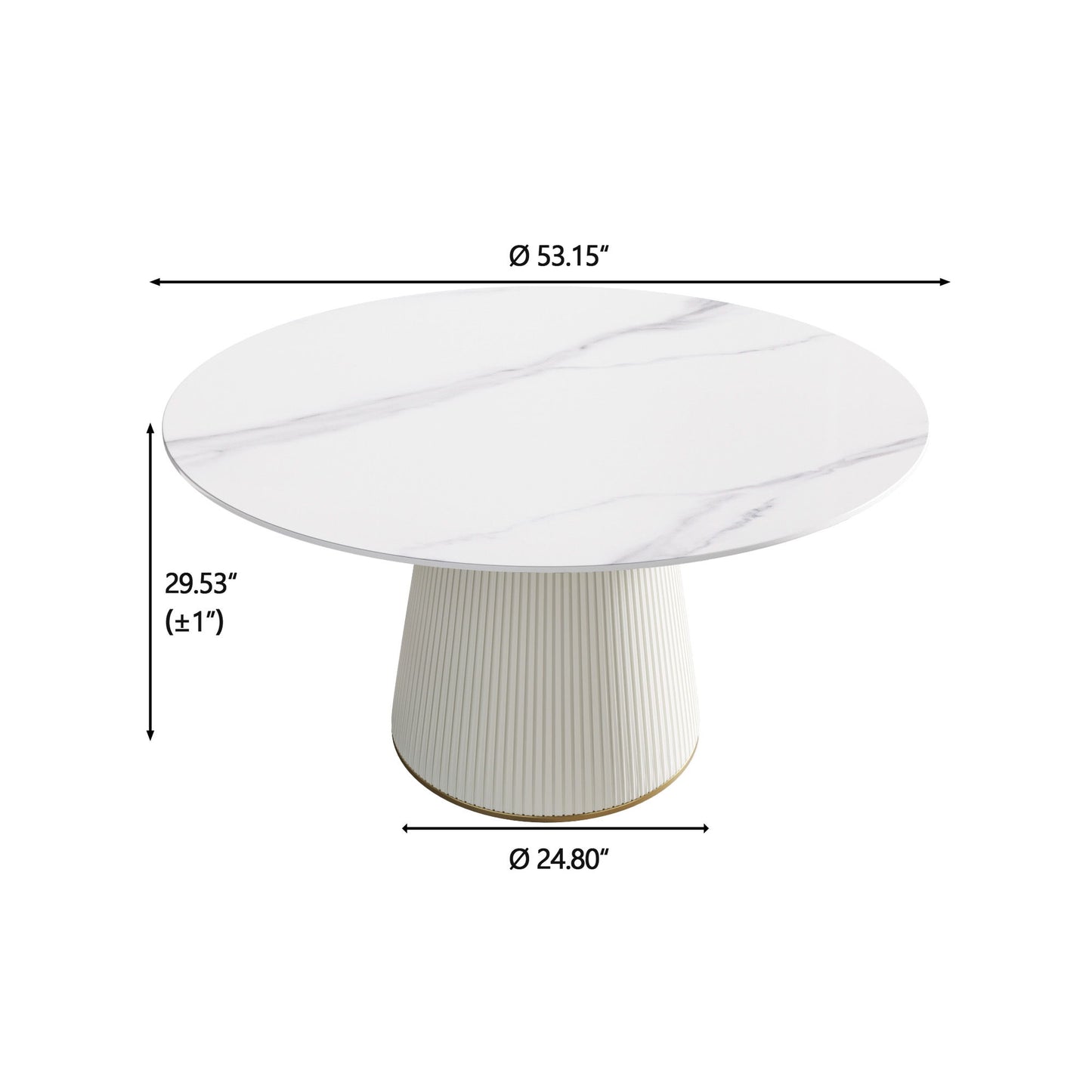 Modern Artificial Stone Round Plywood Base Dining Table, Can Accommodate 6 People, (Not Including Chairs) - White / Beige Home Essentials