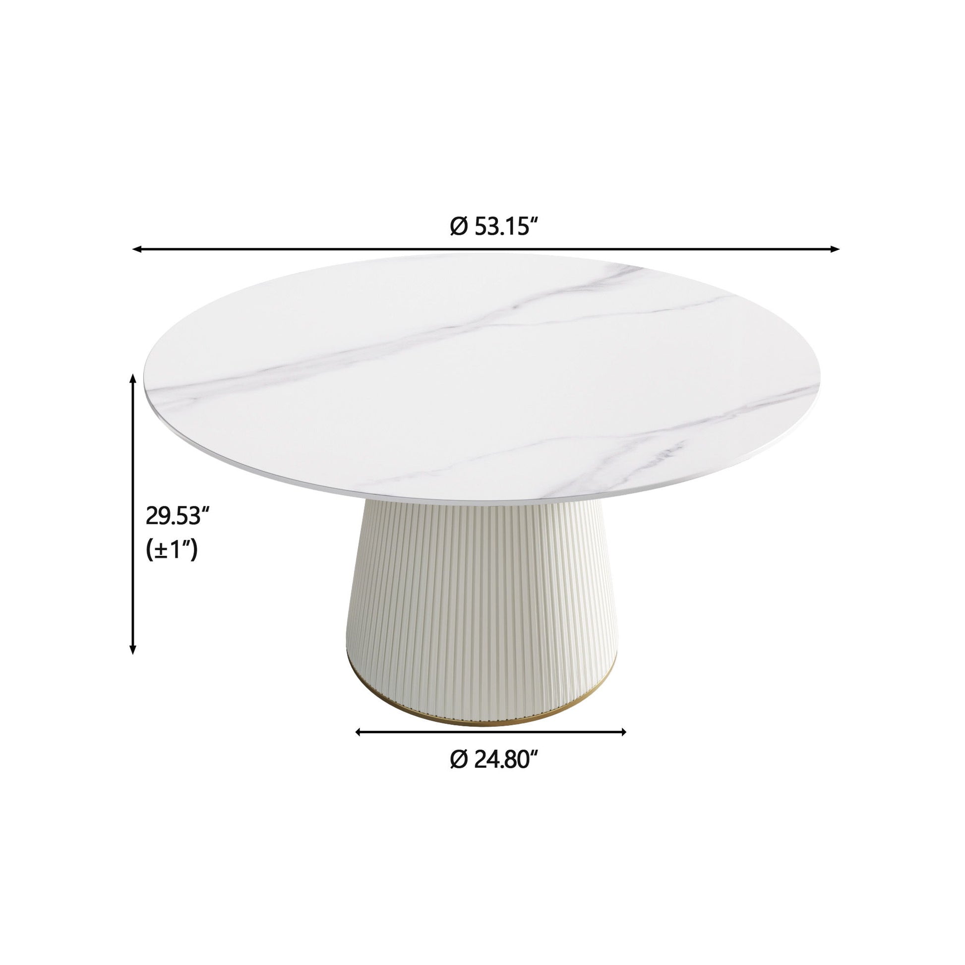 Modern Artificial Stone Round Plywood Base Dining Table, Can Accommodate 6 People, (Not Including Chairs) - White / Beige Home Essentials