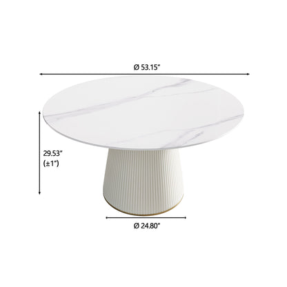 Modern Artificial Stone Round Plywood Base Dining Table, Can Accommodate 6 People, (Not Including Chairs) - White / Beige Home Essentials