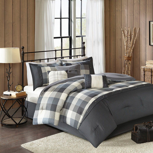 Ridge - California King 7 Piece Herringbone Comforter Set - Gray