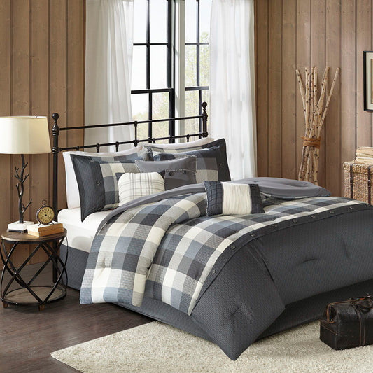 Ridge - King 7 Piece Herringbone Comforter Set - Gray Madison Park