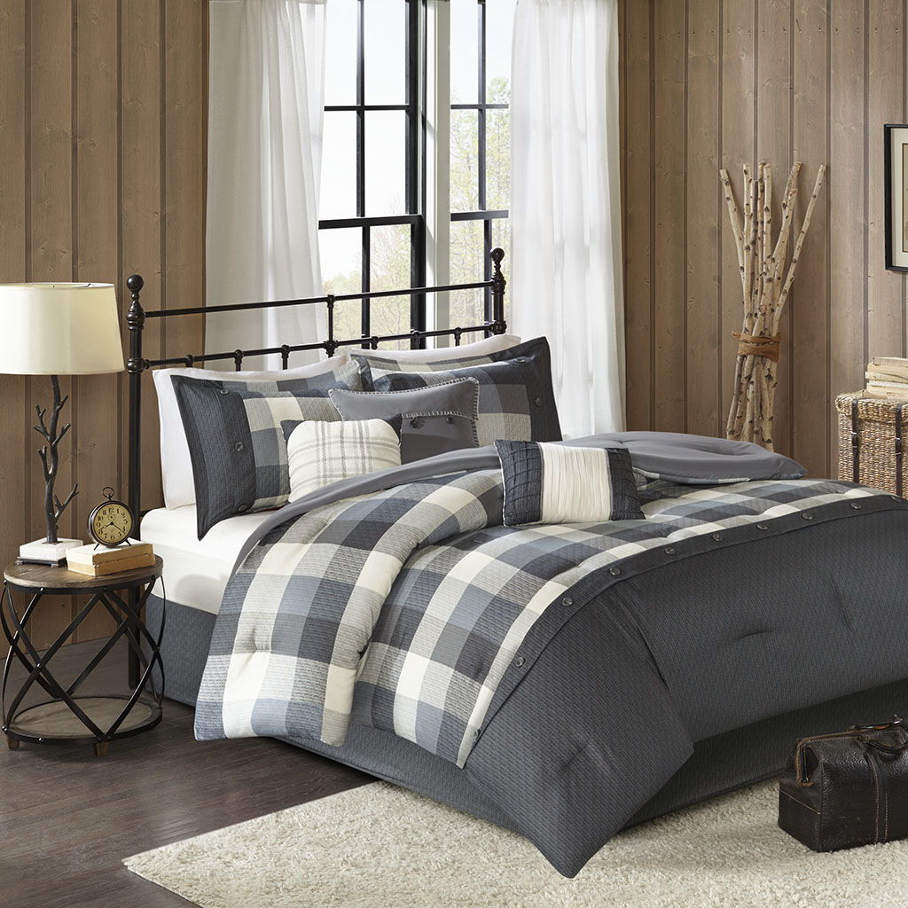 Ridge - Queen 7 Piece Herringbone Comforter Set - Gray Madison Park