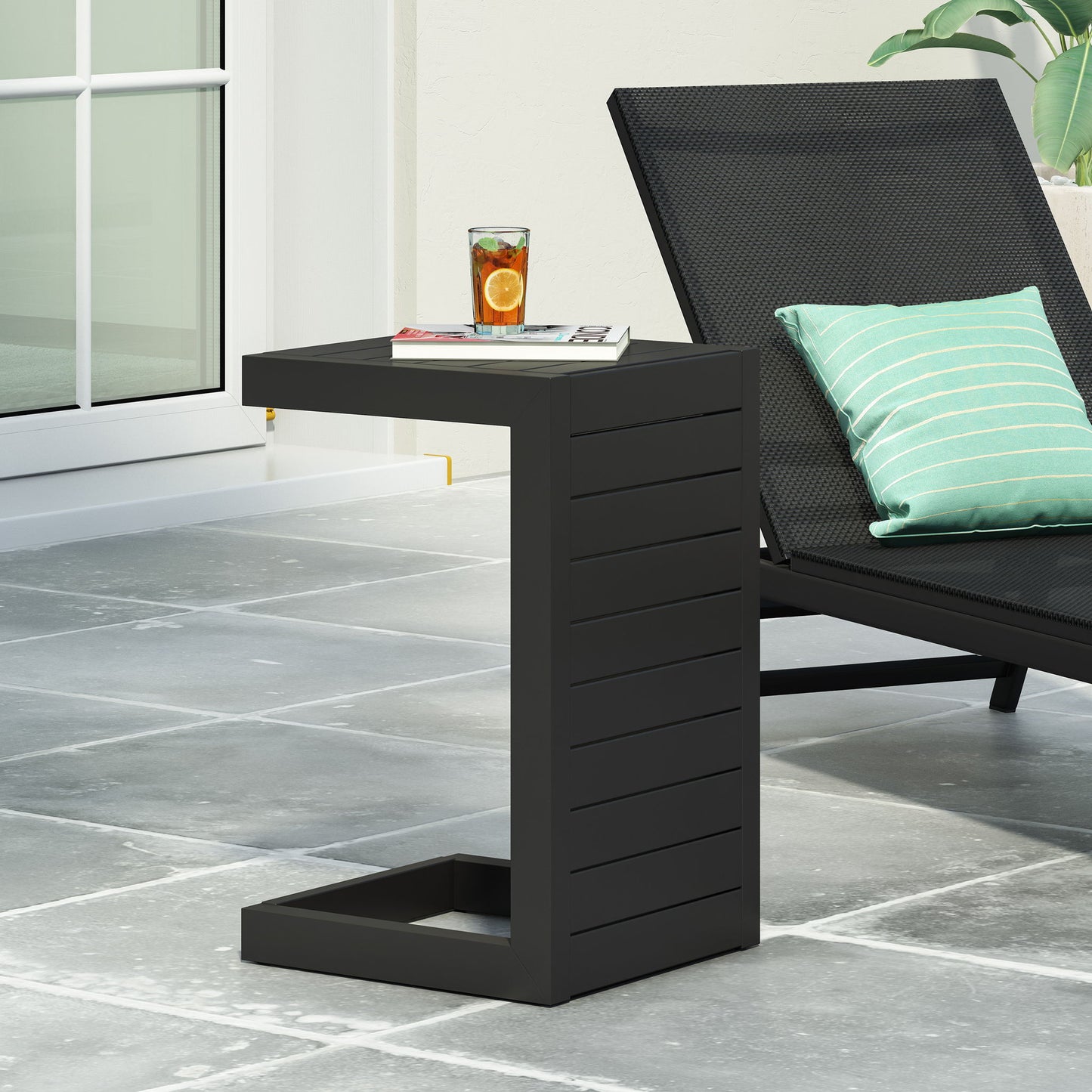 Aluminum Outdoor C - Shaped Side Table For Patio Noble House