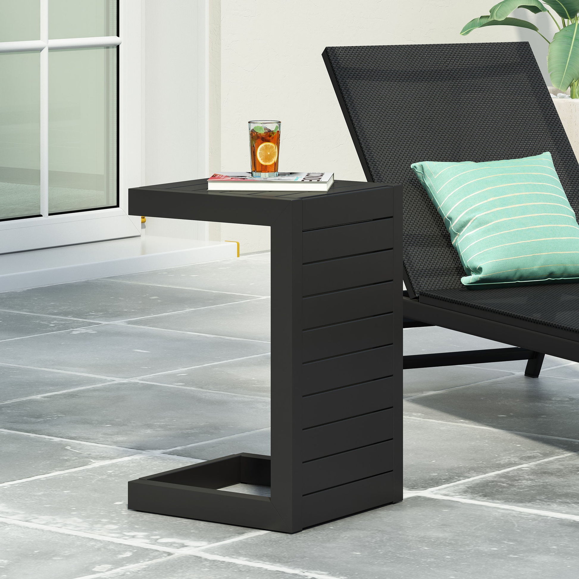 Aluminum Outdoor C - Shaped Side Table For Patio Noble House