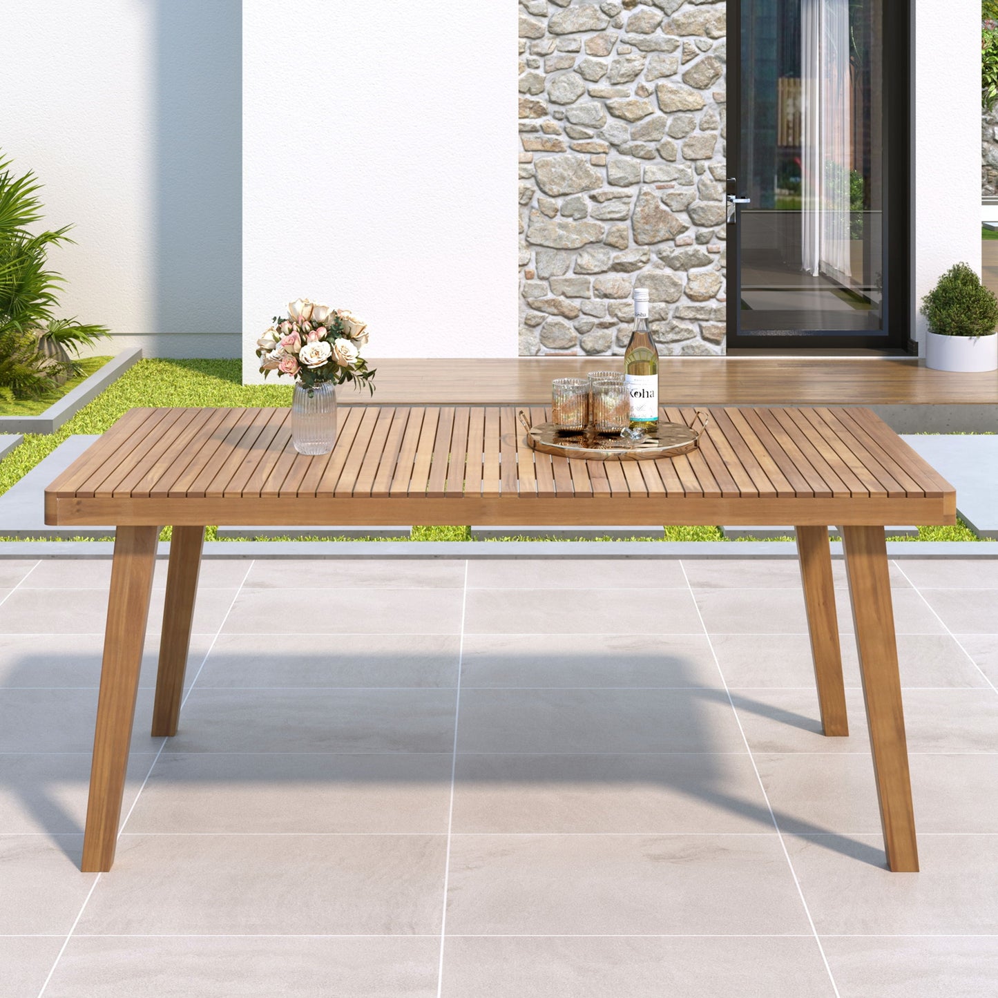 Outdoor Dining Table With Slatted Top, Ideal For Patio Noble House