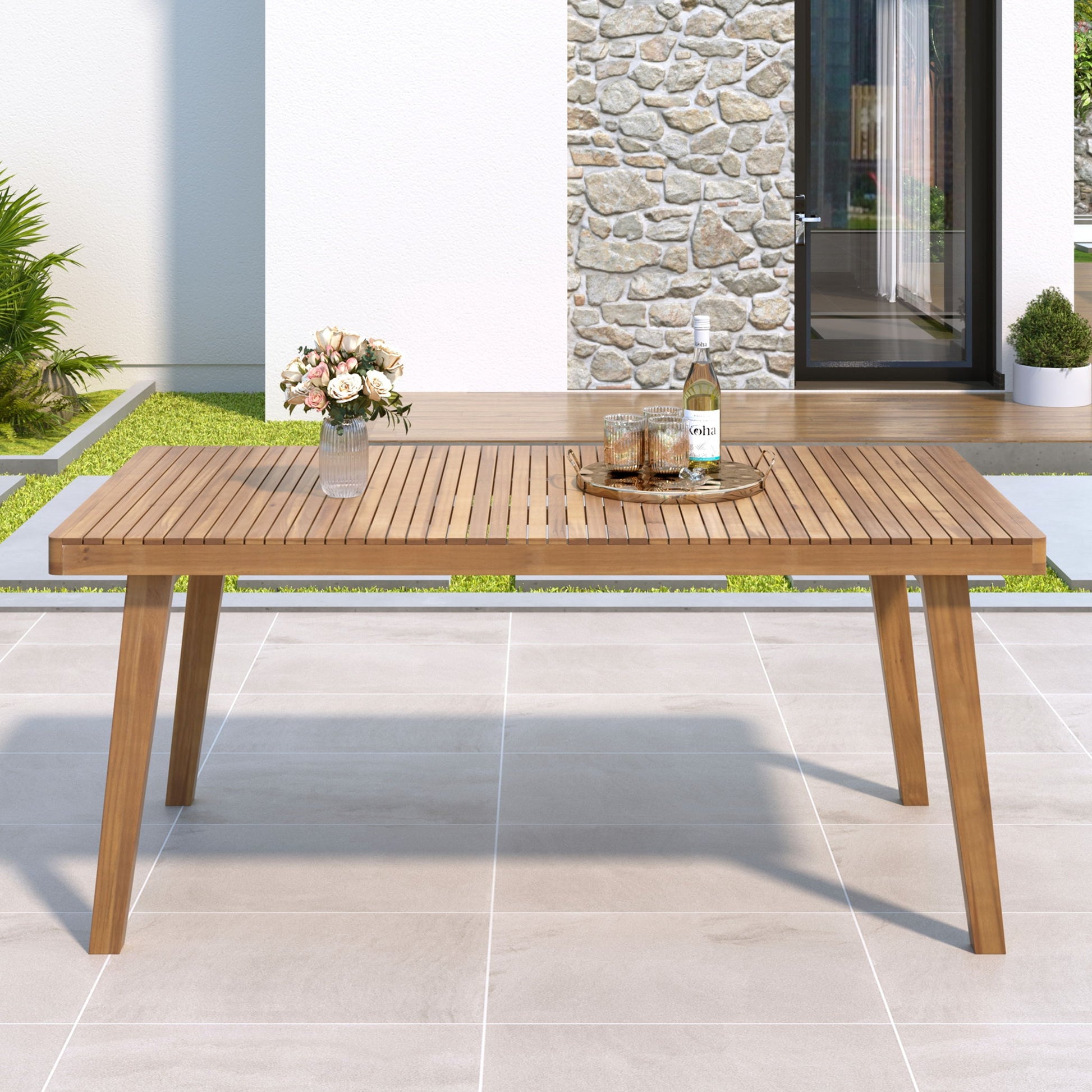 Outdoor Dining Table With Slatted Top, Ideal For Patio Noble House