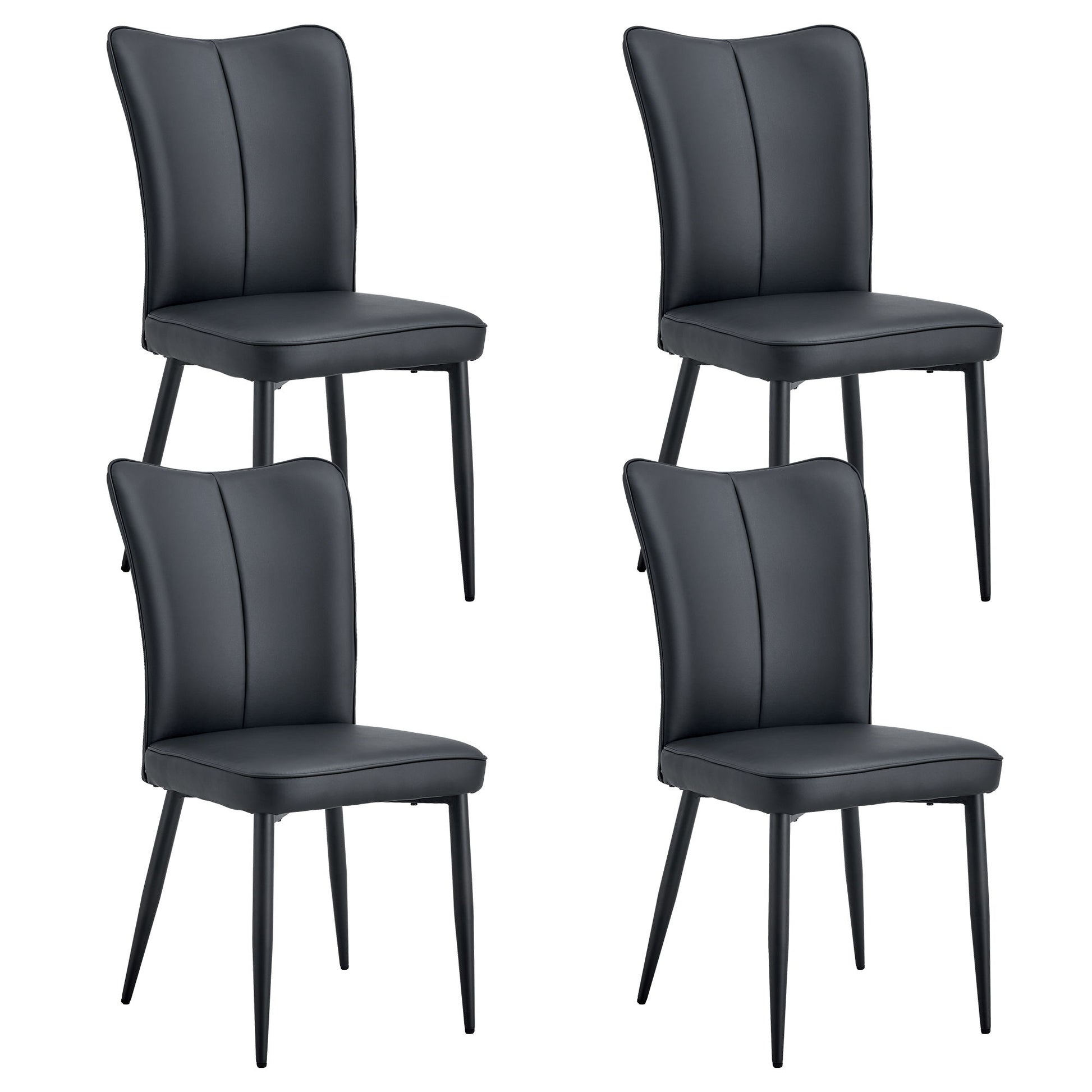 Modern Chair Set 4 Pieces With Vertical Backrest Design For Kitchen And Living Rooms - Black Home Essentials