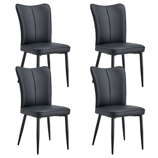 Modern Chair Set 4 Pieces With Vertical Backrest Design For Kitchen And Living Rooms - Black Home Essentials