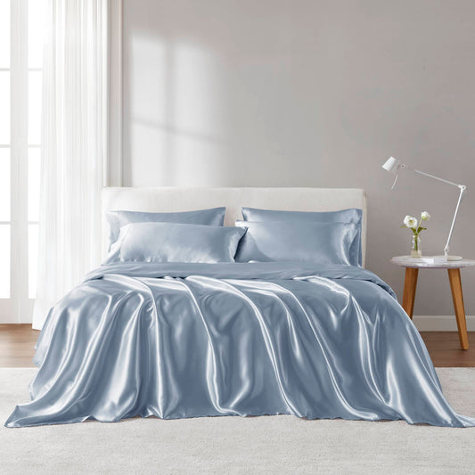 Satin - 6 Piece California King Luxury Sheet Set - Blue Madison Park Essentials