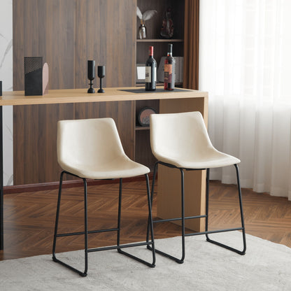 Vintage Style Armless Industrial Counter Stool With Metal Legs And Footrest For Kitchen Island, Cafe, Pub, Bar Counter (Set of 2) - Cream / Black Noble House
