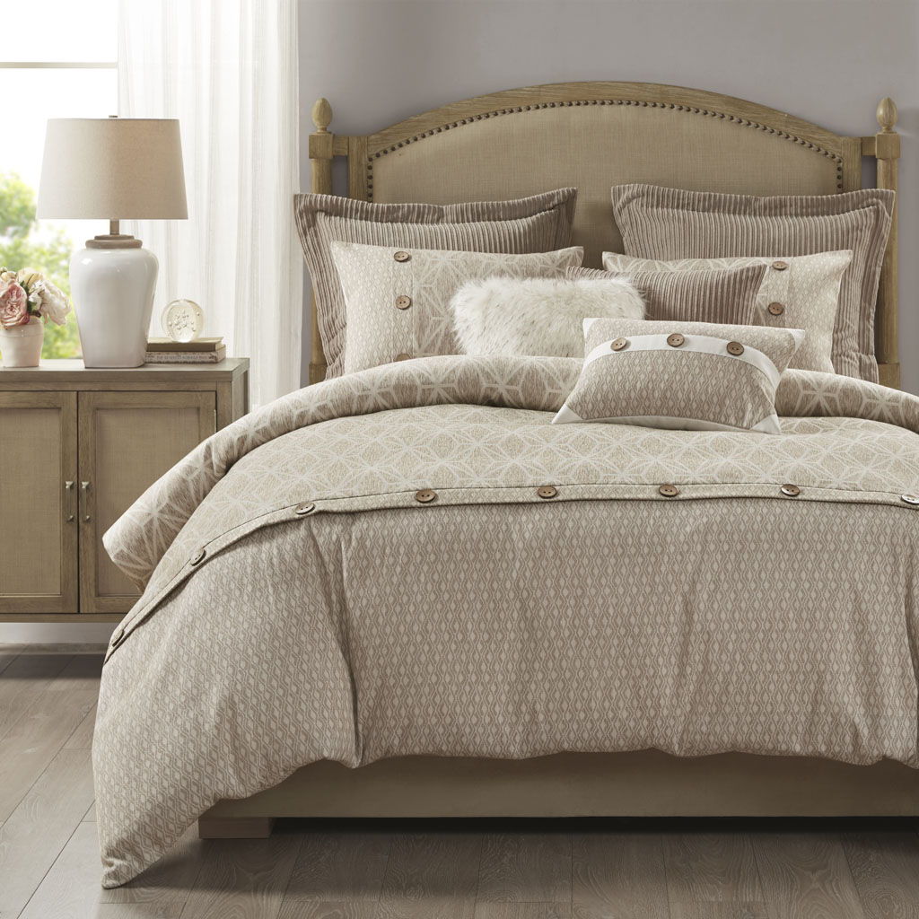 Grace 8 Piece Geometric Comforter Set - Taupe