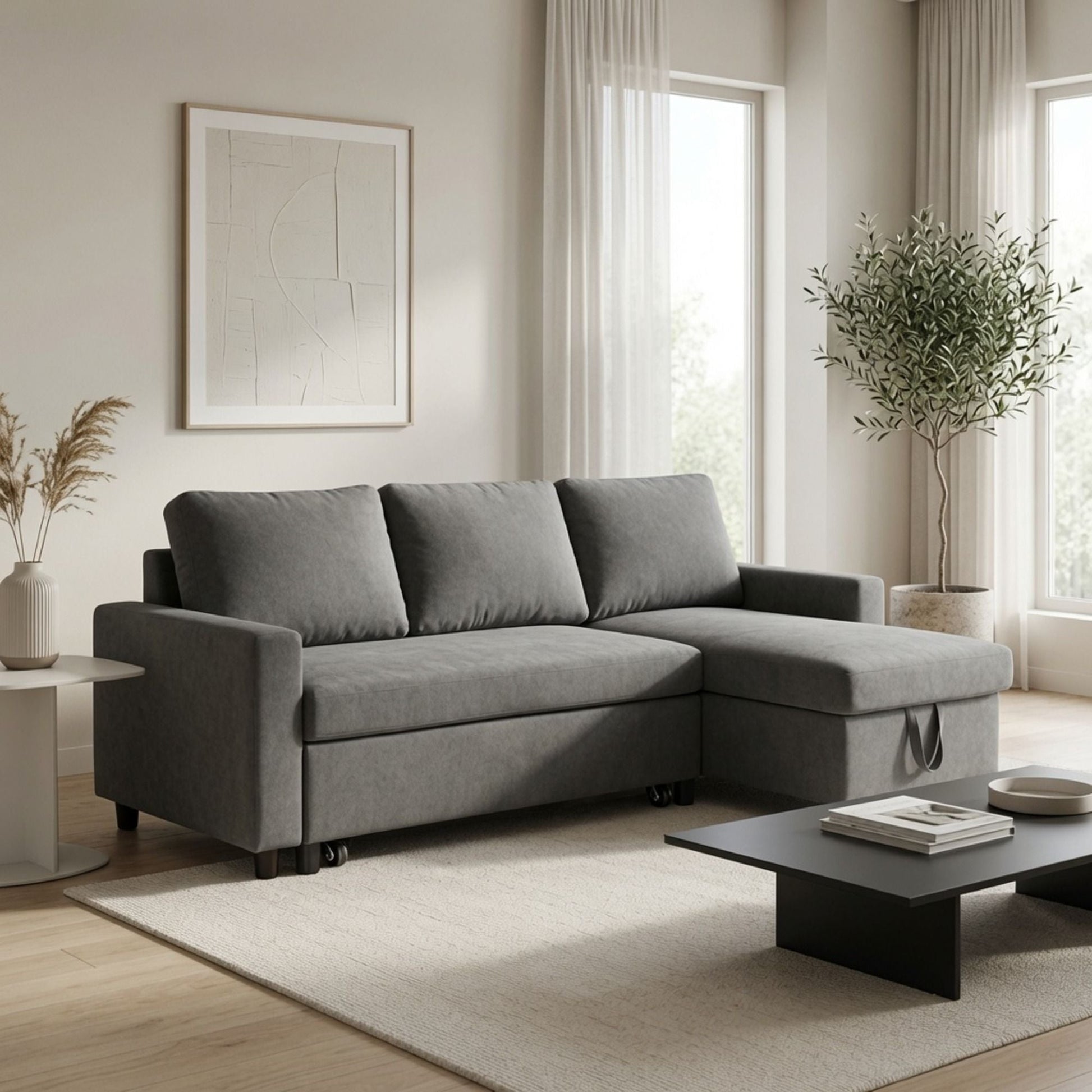 L - Shaped Convertible Sofa Bed With Storage Chaise Home Essentials