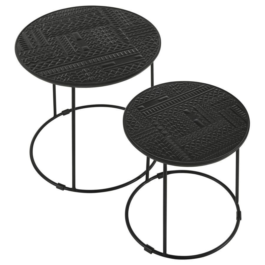 Loannis - 2 Piece Round Mango Wood Nesting Table - Matte Black CoasterEssence