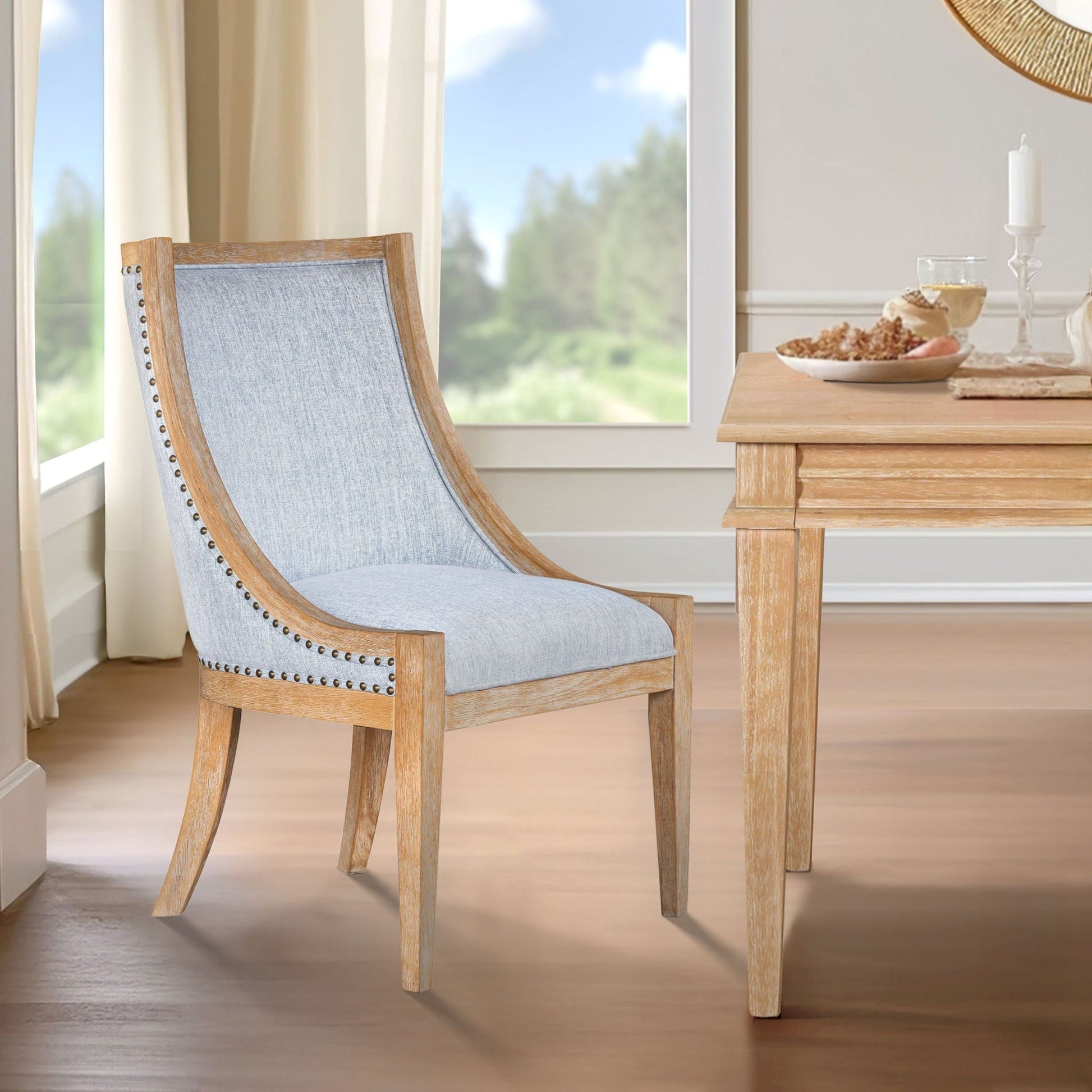Elmcrest - Upholstered Dining Chair With Nailhead Trim - Light Blue Martha Stewart