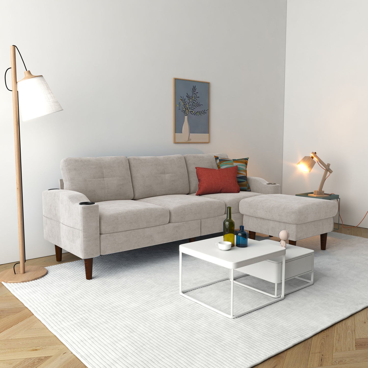 3 Seater Convertible Combination L Shaped Sofa With Footstools With Storage Home Essentials