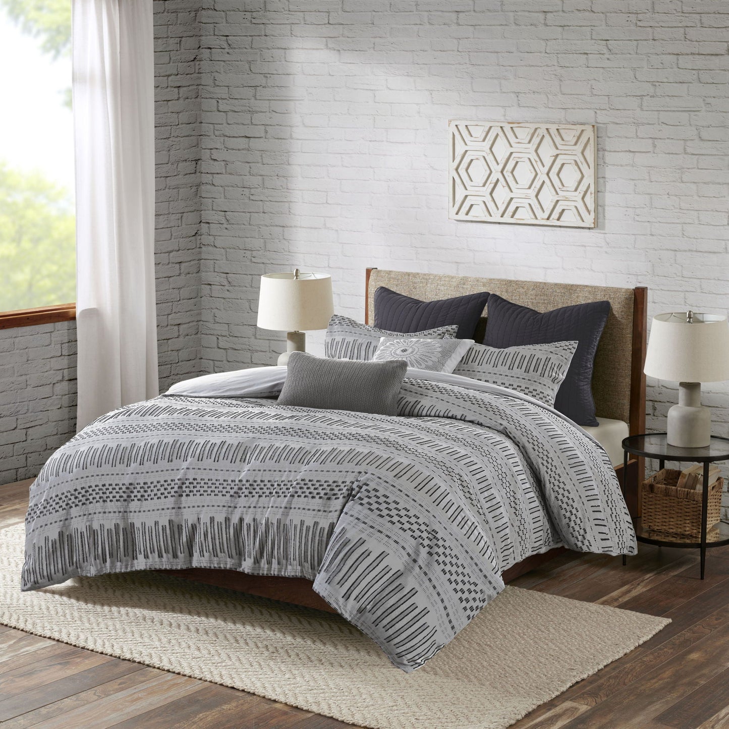 Rhea - Duvet Cover Mini Set - Gray / Black INK+IVY