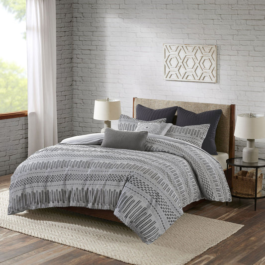 Rhea - Duvet Cover Mini Set - Gray / Black INK+IVY