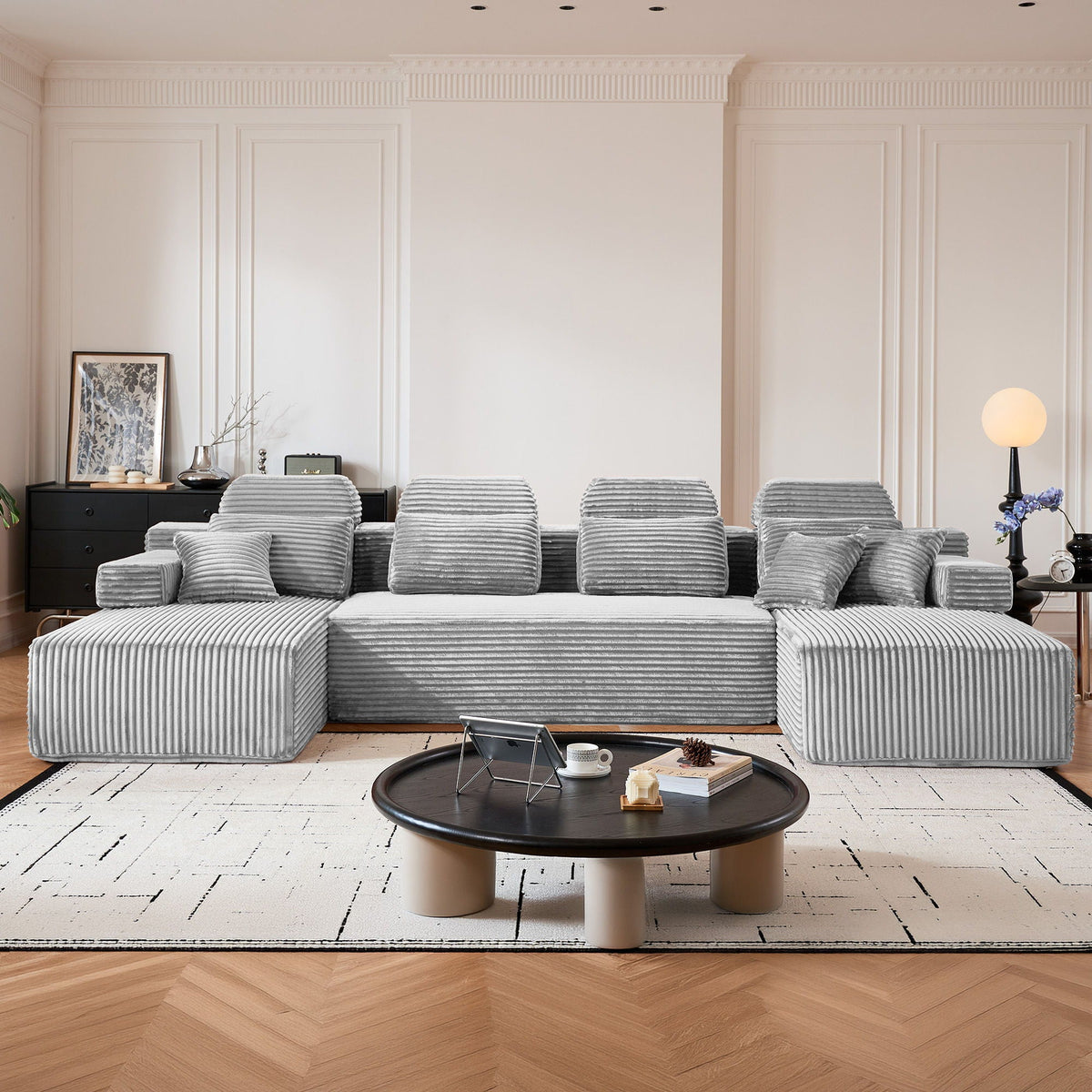 Sectional Sleeper Sofa & Storage Pockets, Modular Couch With Throw Pillows For Living Room Home Essentials