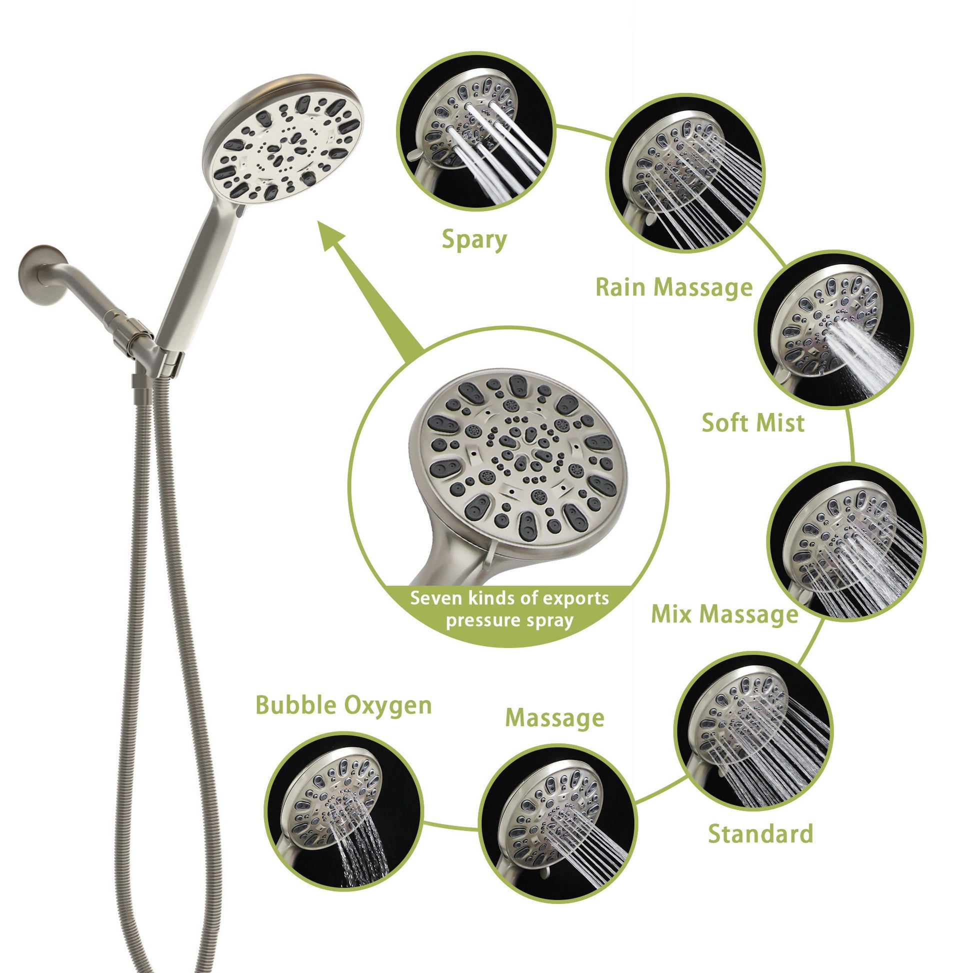 Multi Function Adjustable Hand Shower 7 Function Hand Shower, Wall Mounted - Brushed Nickel Daily Nest