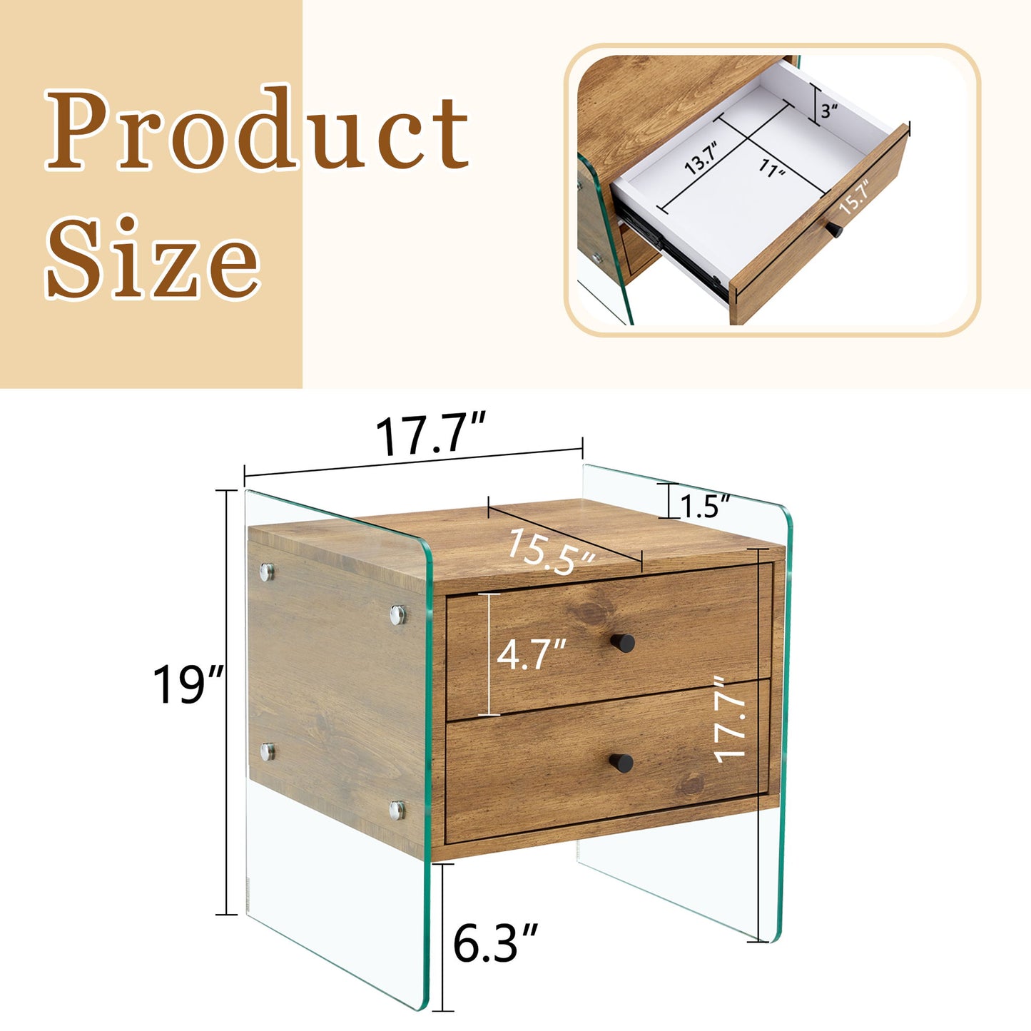 Double Drawer Bedside Table - Wood Home Essentials