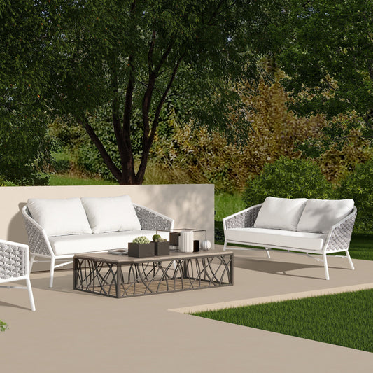 Rowan - Rope Barrel Back Patio Conversation Loveseat Sofa - Optic White Jennifer Taylor Home