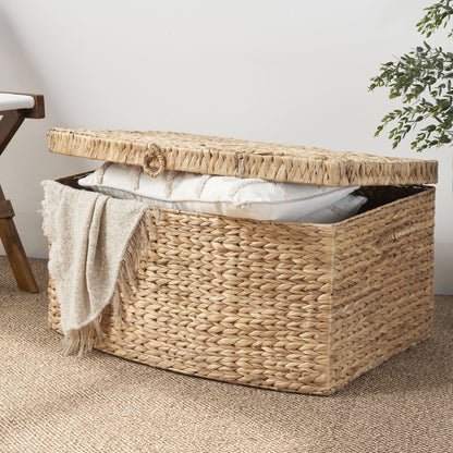 Rectangular Curve Water Hyacinth Woven Wicker Trunk With Handles For Clothes Toys Magazines And Book Storage - Natural / Light Brown Daily Nest