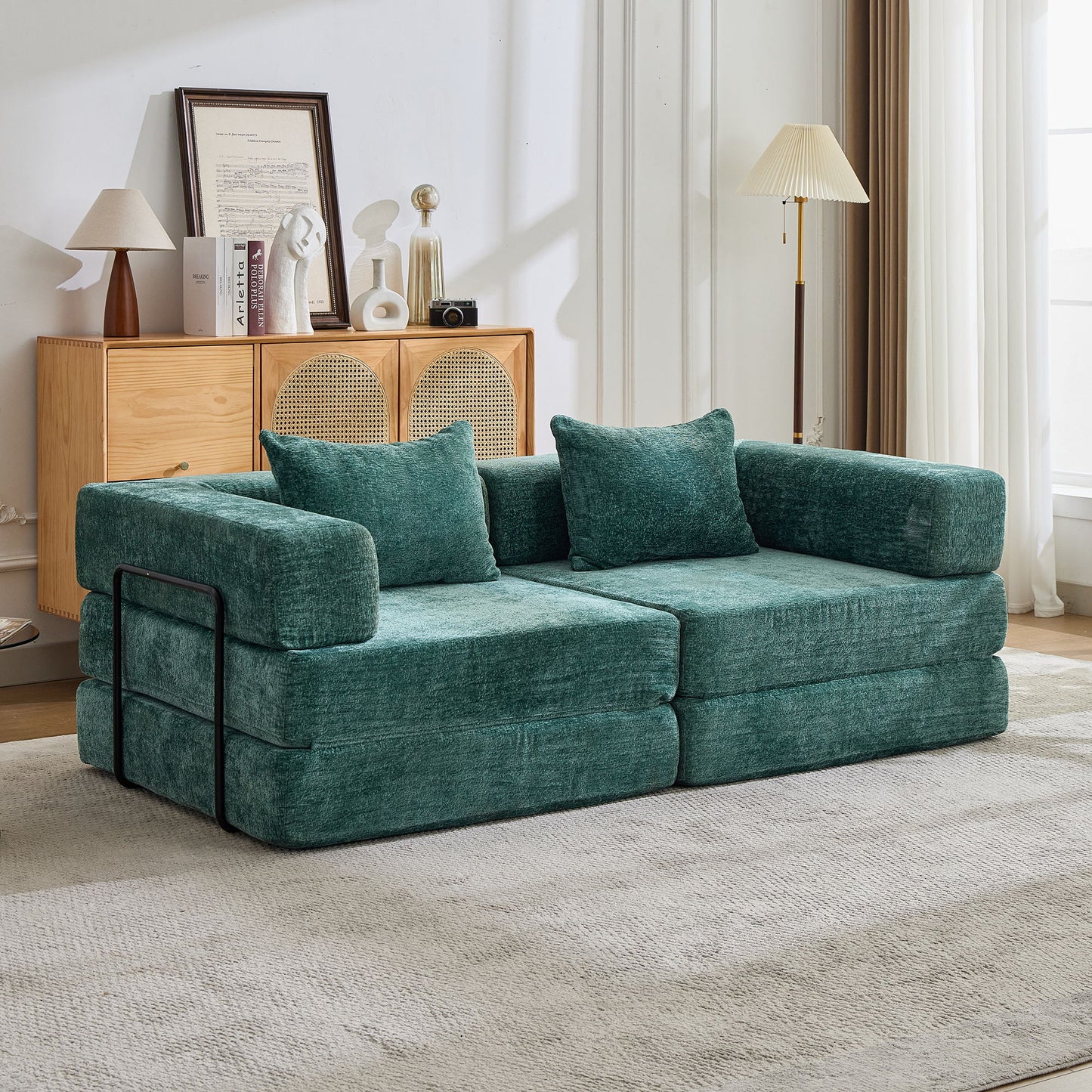 Convertible Floor Sofa Bed With Pillow Back Support Armrest Home Essentials