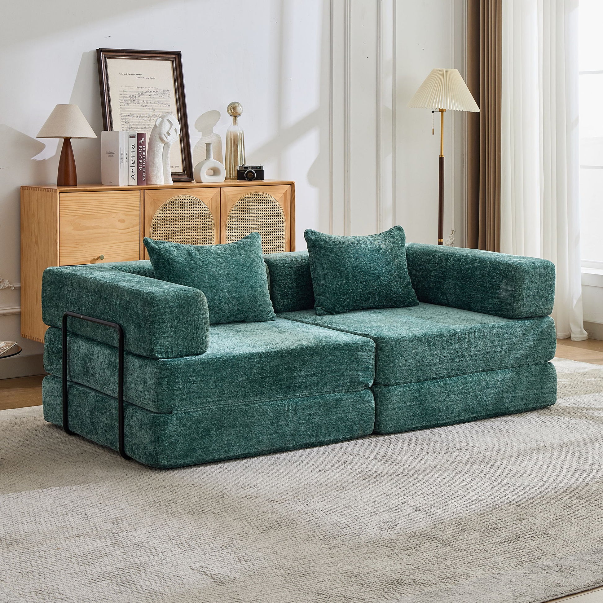 Convertible Floor Sofa Bed With Pillow Back Support Armrest Home Essentials