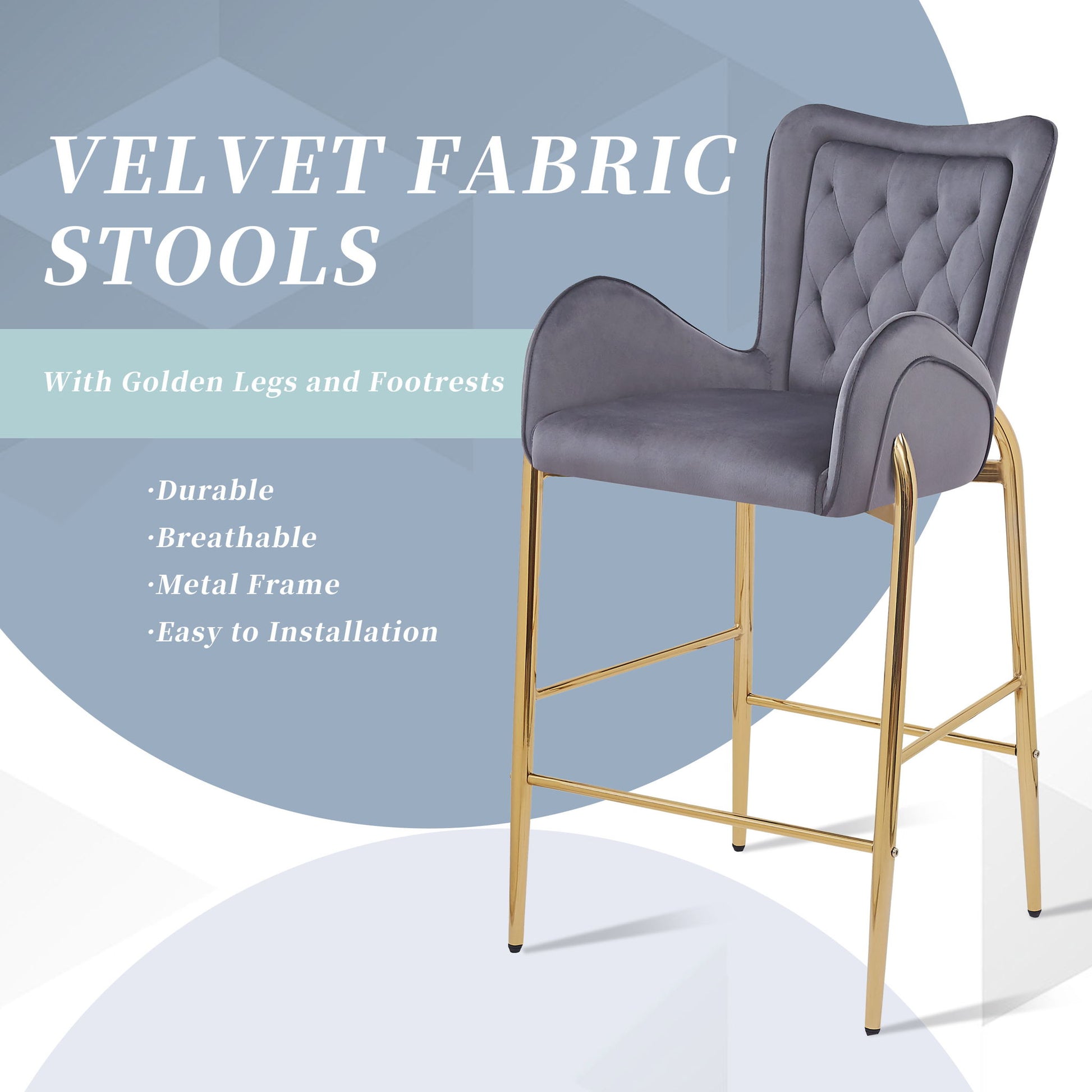 Velvet Fabric Counter Height Bar Stools (Set of 2) Noble House