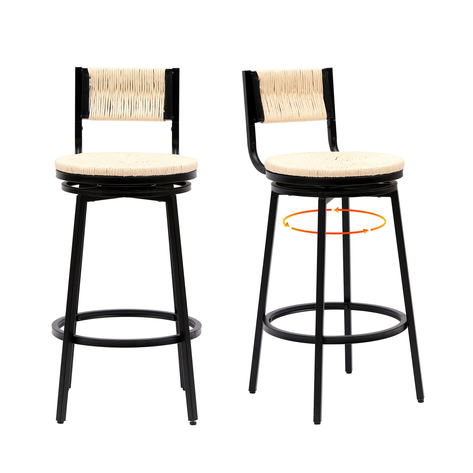 Bar Stools Swivel Counter Chairs With Metal Frame Hand Woven Paper Rope Dining Barstools For Kitchen Counter (Set of 2) Home Essentials