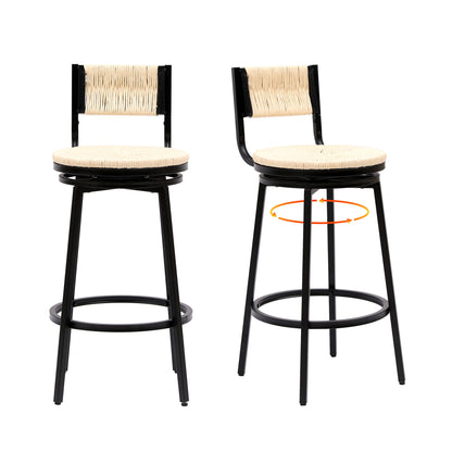 Bar Stools Swivel Counter Chairs With Metal Frame Hand Woven Paper Rope Dining Barstools For Kitchen Counter (Set of 2) Home Essentials