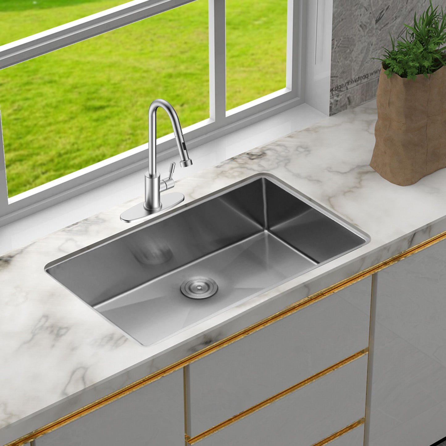 Undermount Stainless Steel Kitchen Sink, Deep Single Bowl Basin Daily Nest