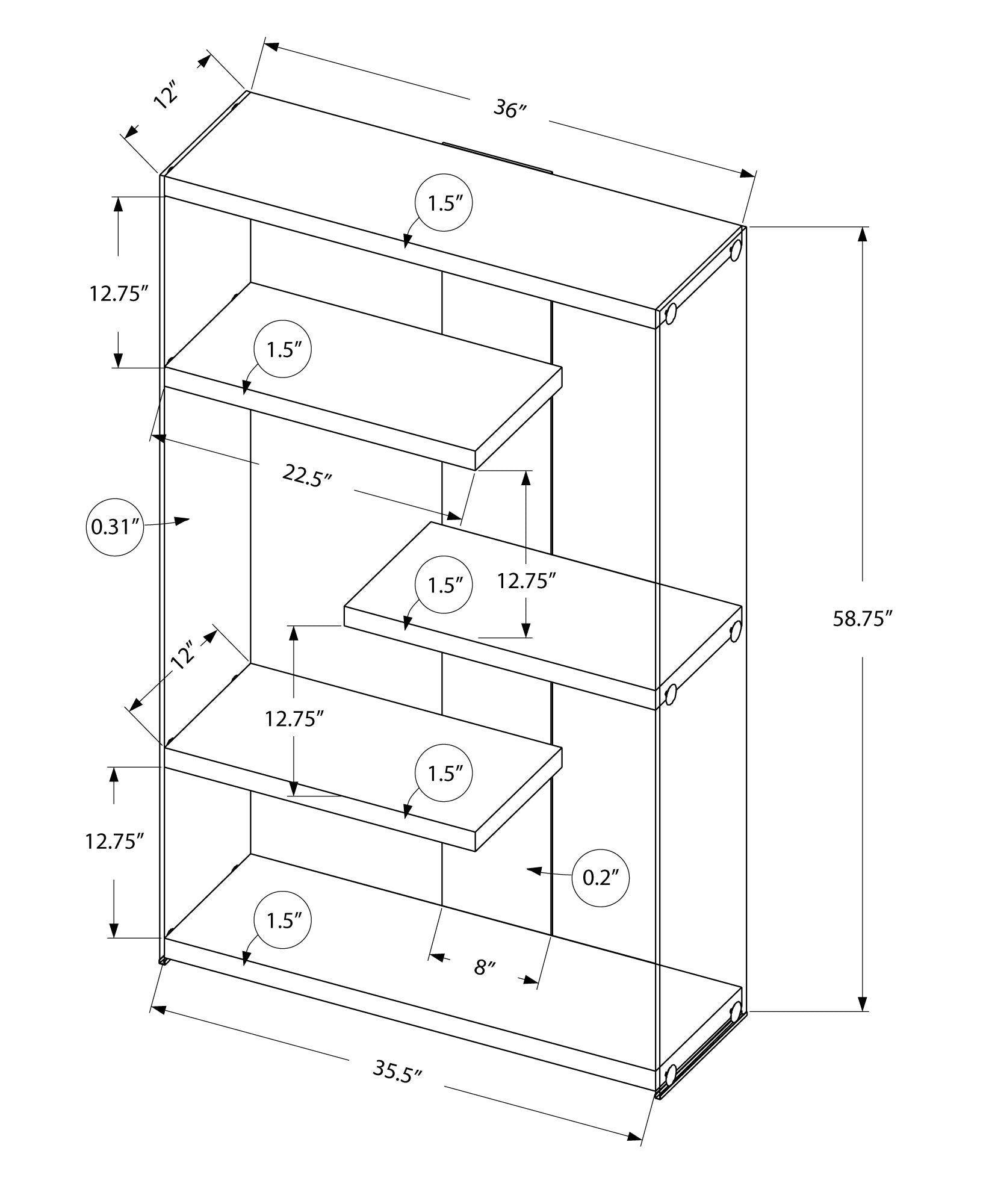Bookshelf, Bookcase, Etagere, 5 Tier, Office, Glossy Contemporary & Modern - White 8th Street
