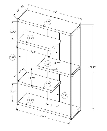 Bookshelf, Bookcase, Etagere, 5 Tier, Office, Glossy Contemporary & Modern - White 8th Street
