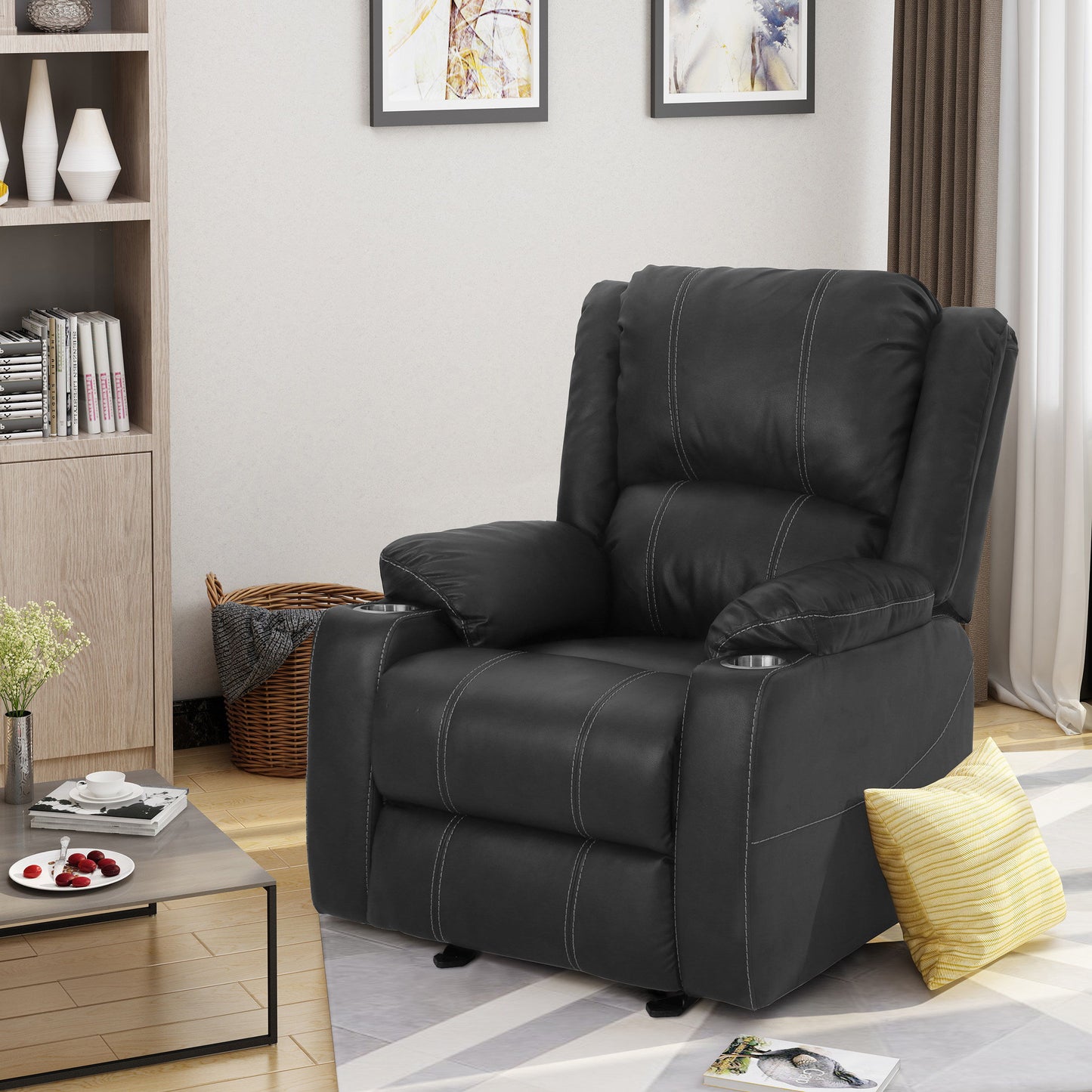 Glider Recliner With Steel Cup Holders - Black