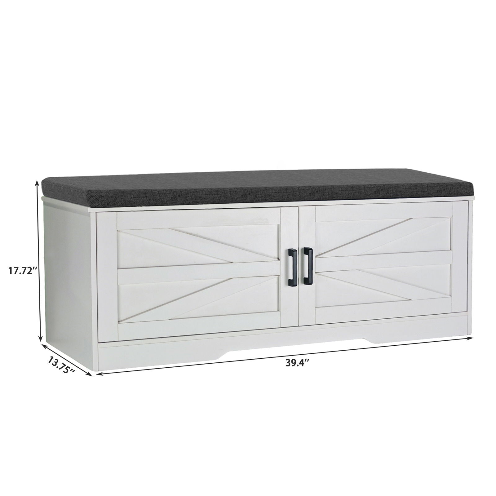2 Tier Shoe Bench With Padded Seat, 2 Barn Doors And Adjustable Shelves, For Entryway And Living Room - White Daily Nest