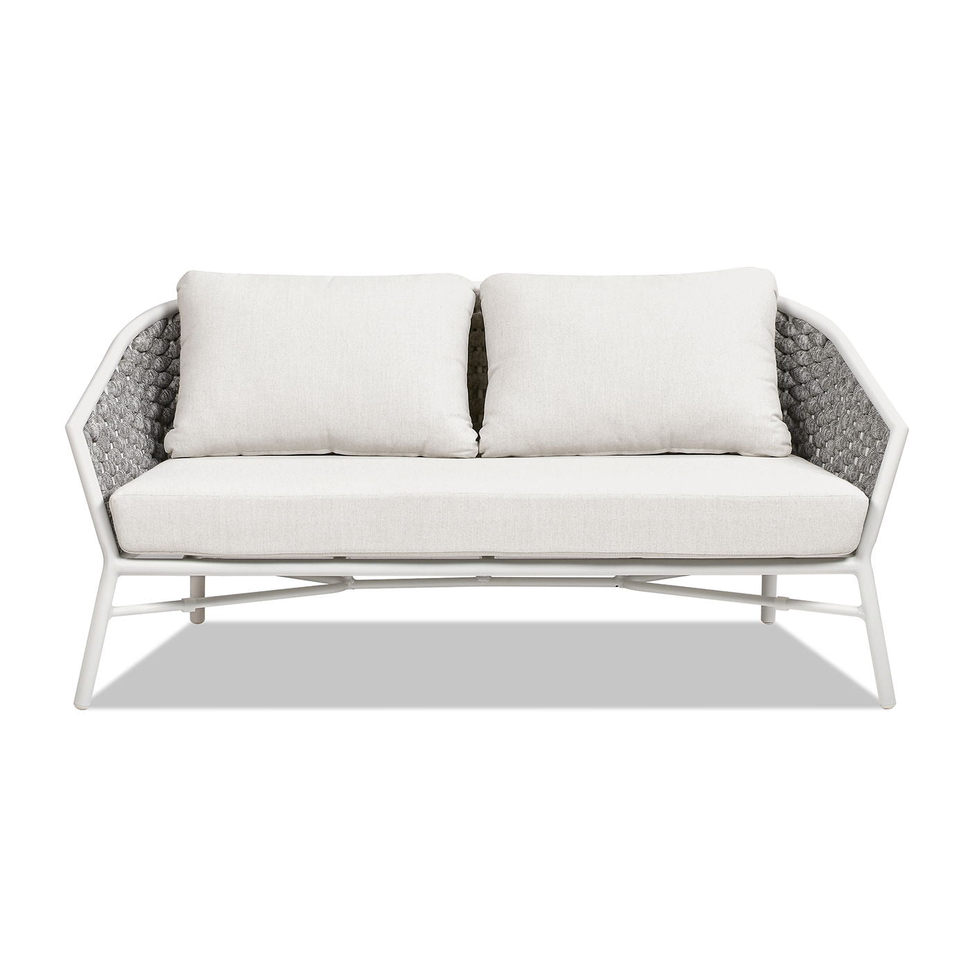 Rowan - Rope Barrel Back Patio Conversation Loveseat Sofa - Optic White Jennifer Taylor Home
