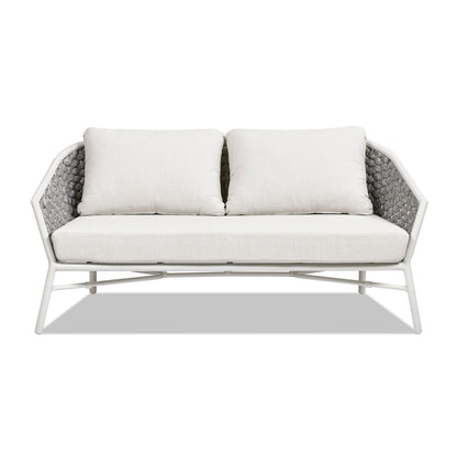 Rowan - Rope Barrel Back Patio Conversation Loveseat Sofa - Optic White Jennifer Taylor Home