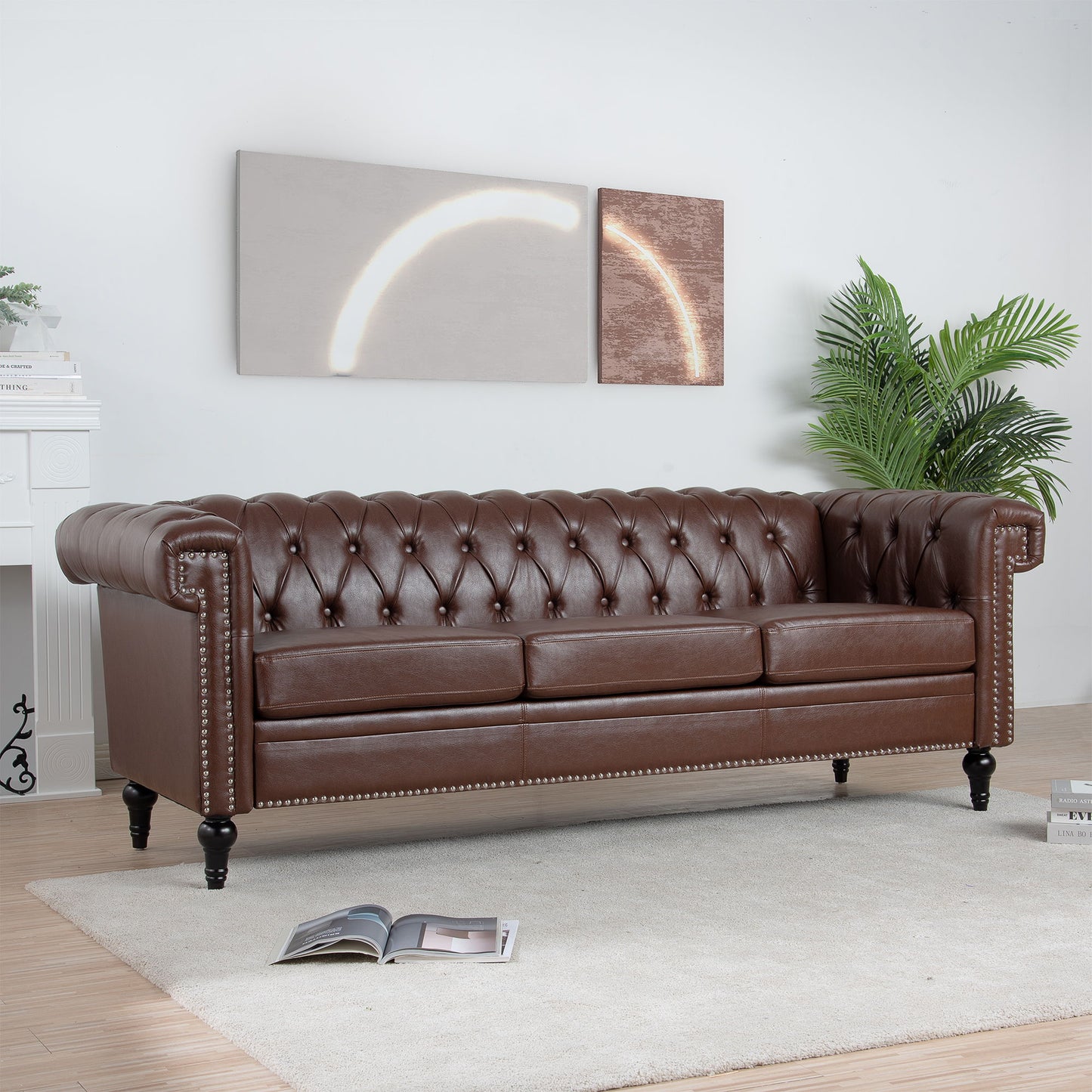 Traditional Square Arm Removable Cushion 3 Seater Sofa Home Essentials