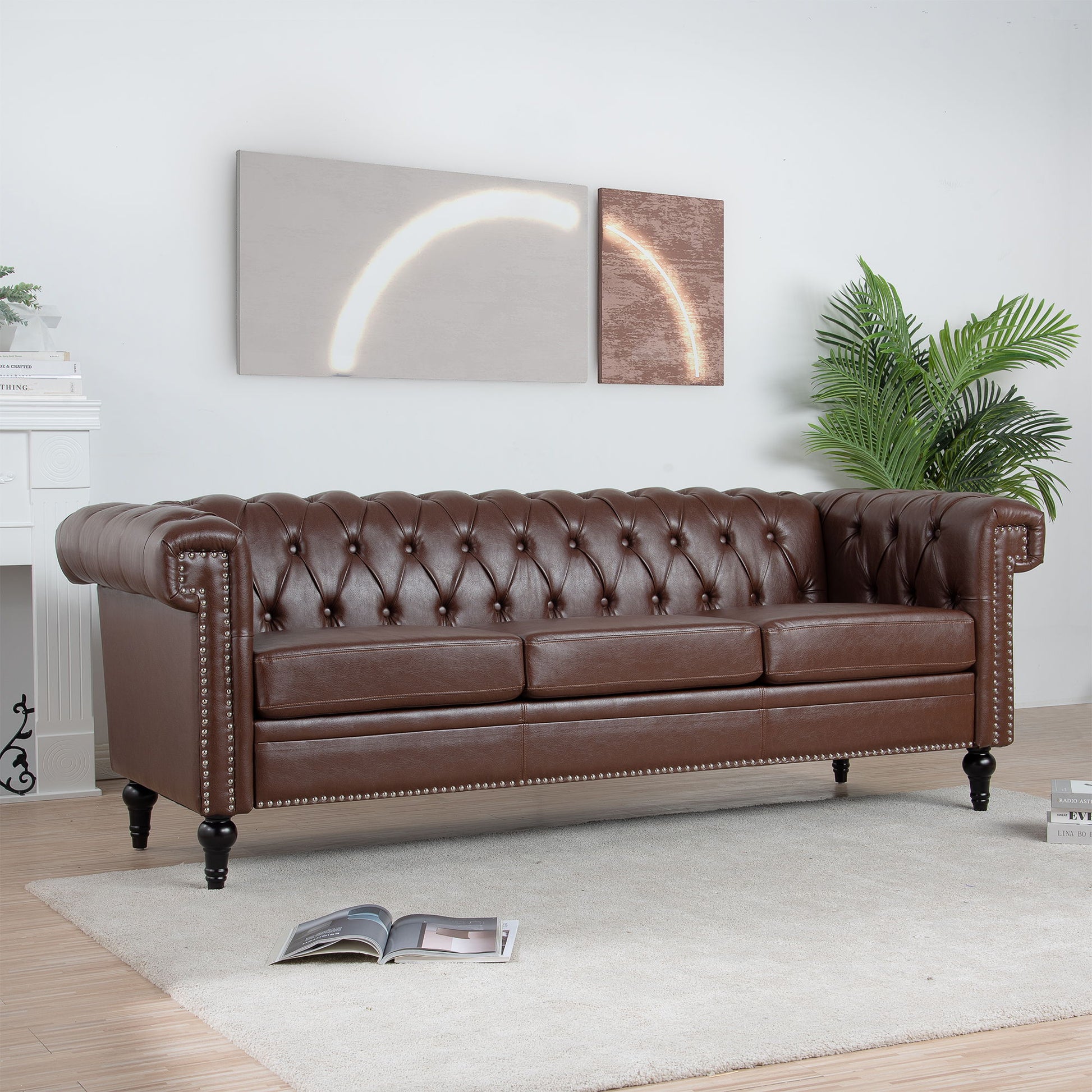 Traditional Square Arm Removable Cushion 3 Seater Sofa Home Essentials