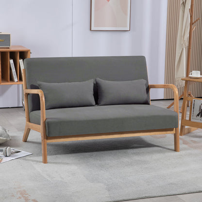 Leisure Chair With Solid Wood Armrest And Feet, Mid-Century Modern Accent Sofa, 2 Seat Home Essentials