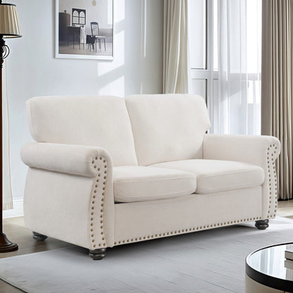 Soft Loveseat, Upholstered 2 Seater Couch, Loose Back Cushions And Turned Legs US Pride