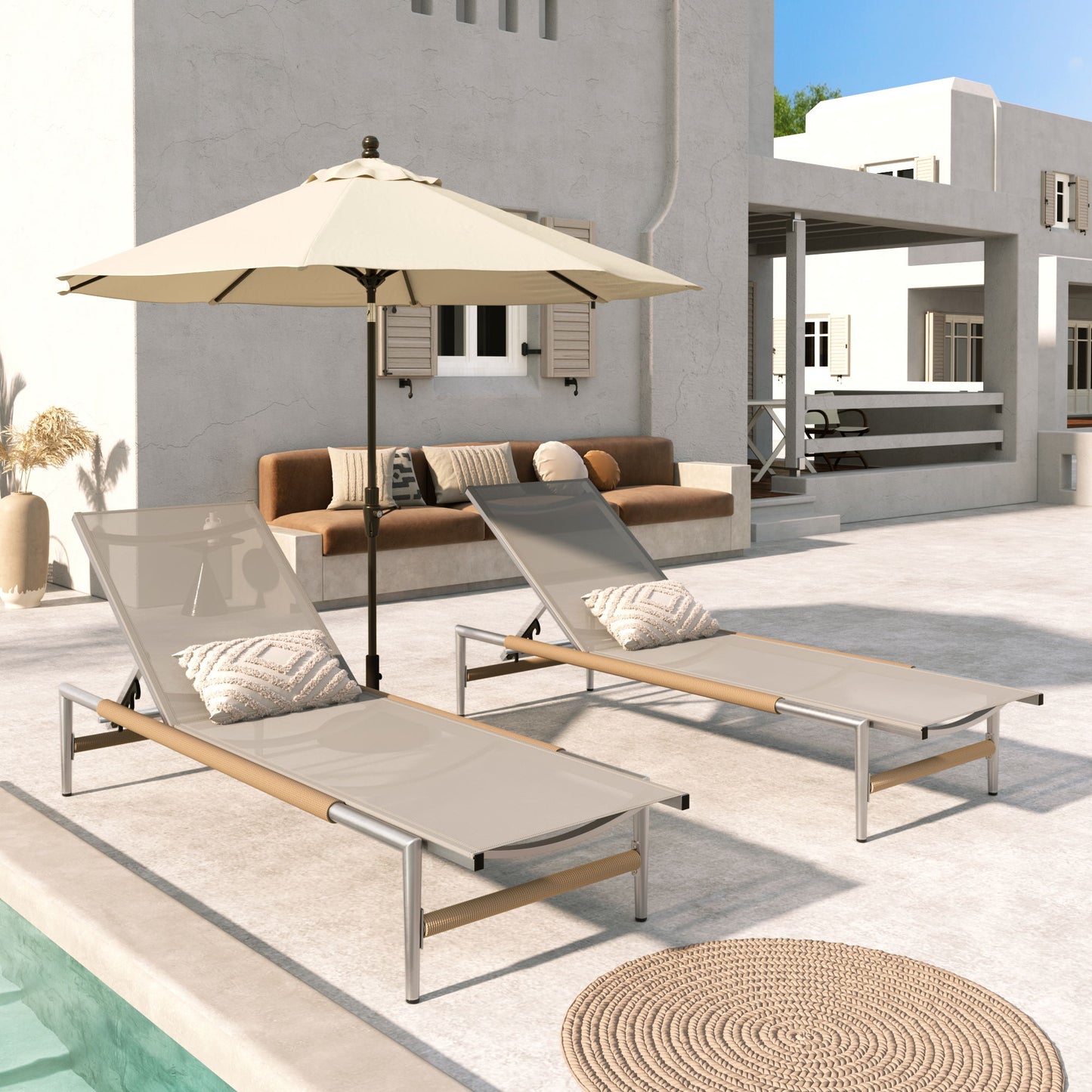 Hargrove - Outdoor Patio Aluminum Chaise Lounge (Set of 2) - Natural / Silver Noble House