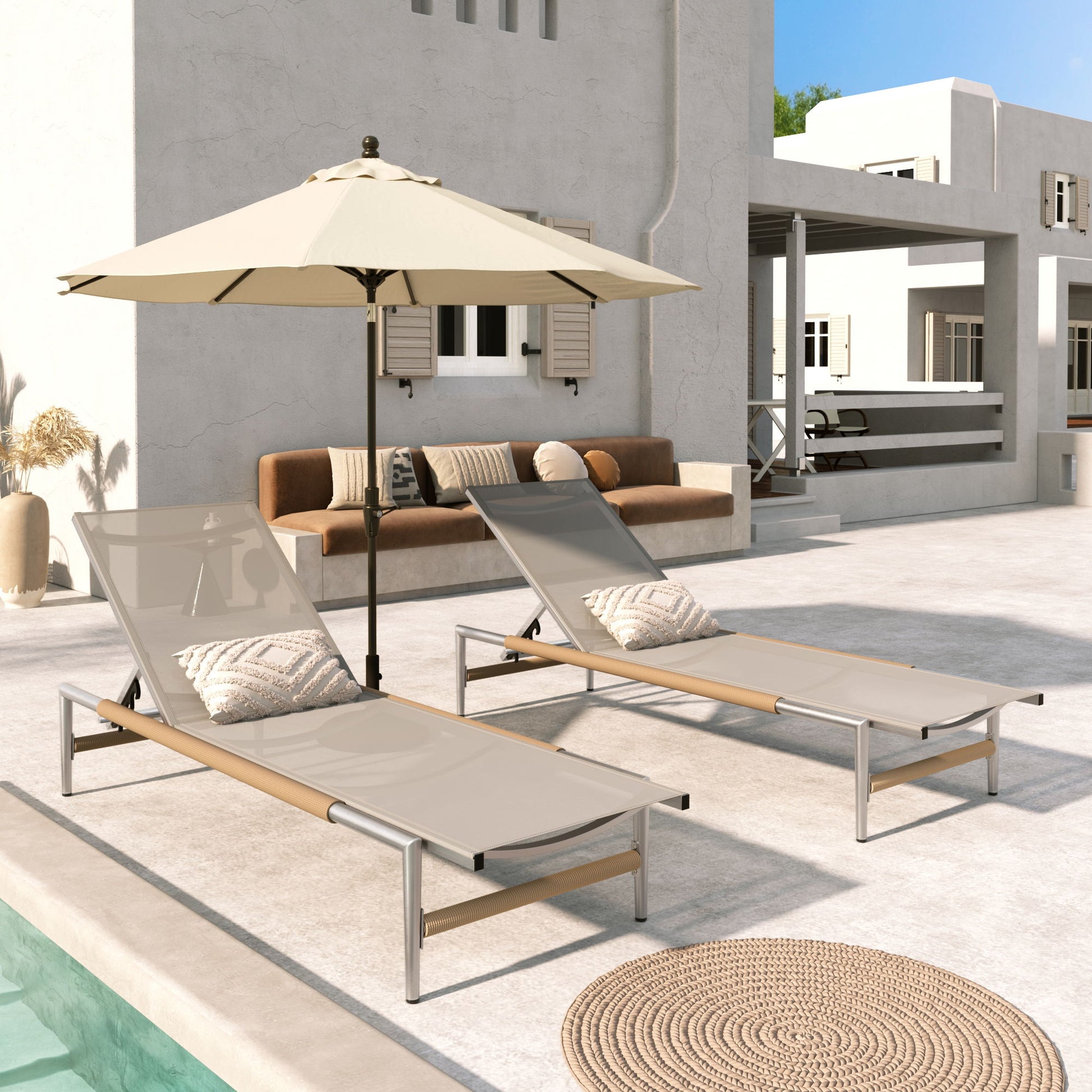 Hargrove - Outdoor Patio Aluminum Chaise Lounge (Set of 2) - Natural / Silver Noble House