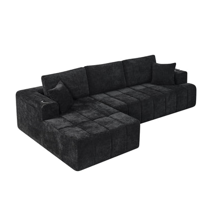 L - Shaped Sectional Sofa With Cup Holders & Side Pockets Home Essentials