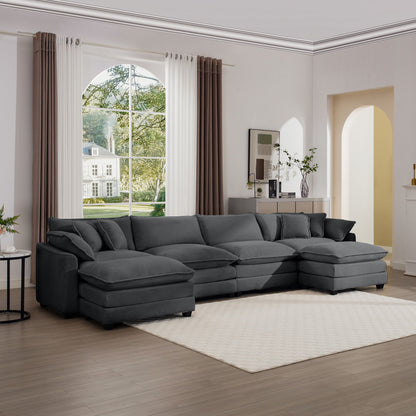 Modern Oversized Modular Cushion Sofa With Ottoman, Low Back, Deep Seating Sofa Set Home Essentials